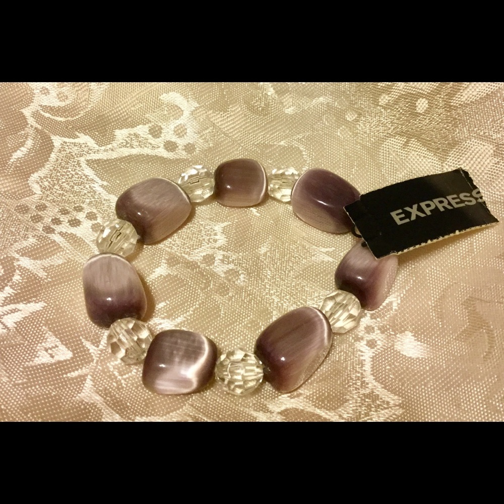 Beautiful Purplish Stone and Clear Bead Bracelet